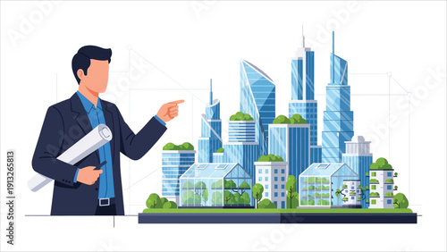 Architect Presenting Innovative Green Building Design for Sustainable Urban Development.