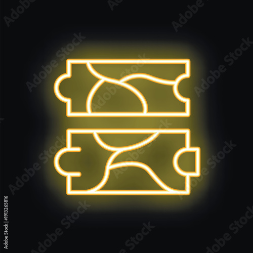 Yellow neon sign representing two fitting puzzle pieces, evoking problem solving and idea generation