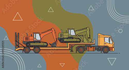 Heavy Equipment Hauling Construction Machines Transporting Excavators by Truck