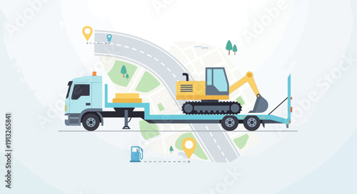 Heavy Equipment Transport Logistics And Construction Site Delivery