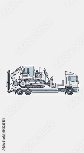 Heavy Equipment Transport Truck And Bulldozer Illustration