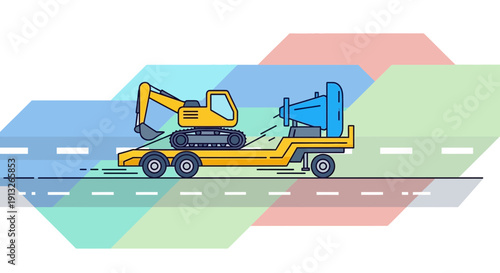 Heavy Equipment Transport On Trailer With Abstract Background