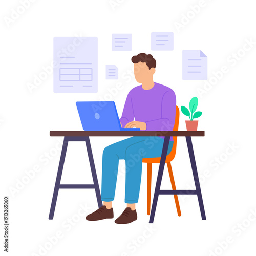 New Invoice, creating fresh billing document for customer, Flat vector character illustration