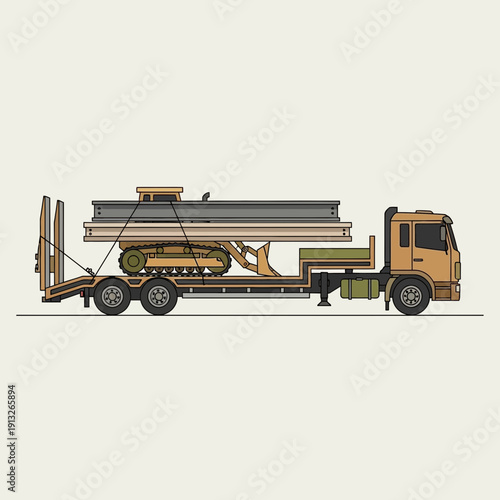 Heavy Equipment Transported On A Flatbed Truck For Construction Projects
