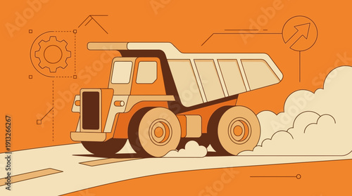 Heavy Haulage Truck Moving Forward with Industrial Elements