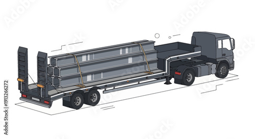 Heavy Haulage Truck Transporting Steel Beams for Construction Projects