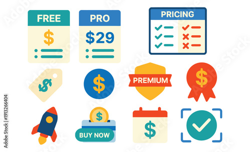 Comparison of subscription plans with visual icons and pricing tags