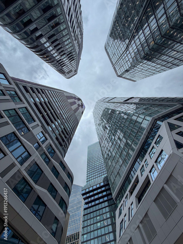 Photos Modern financial district skyline with corporate skyscrapers.