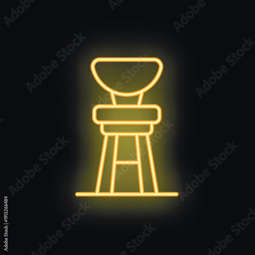 Bright yellow neon sign depicting a barbecue grill on a black background