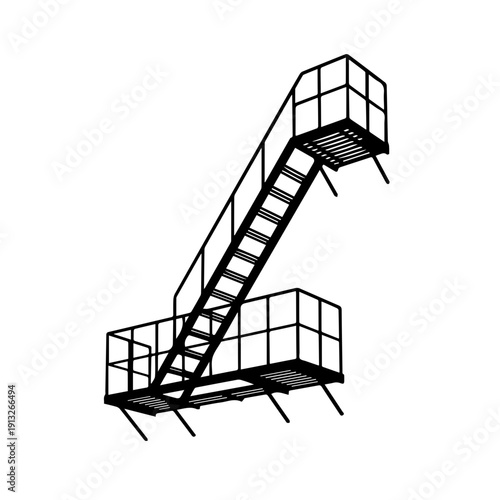 Modern outdoor staircase design with metal railings and platforms