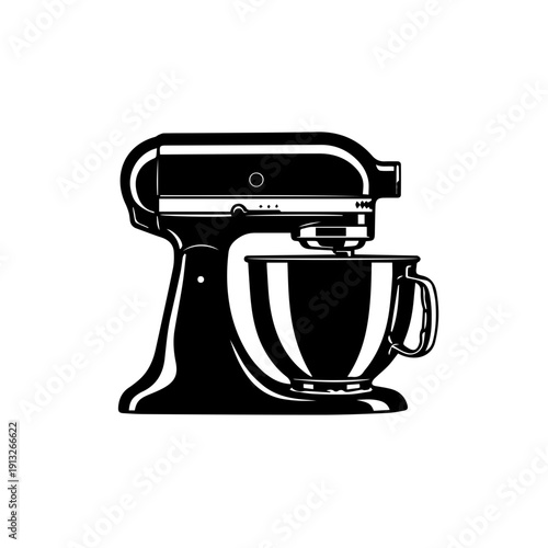 A sleek black stand mixer with a modern and minimalist design.
