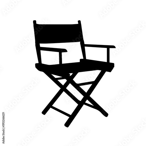 Black silhouette of a classic director's chair on a plain background