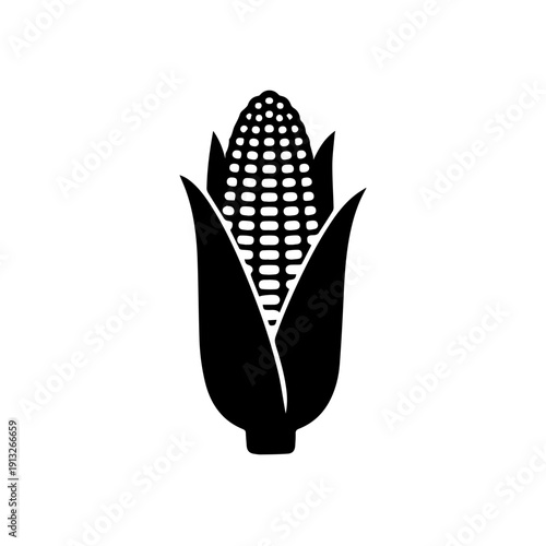 Black and white illustration of a stylized ear of corn