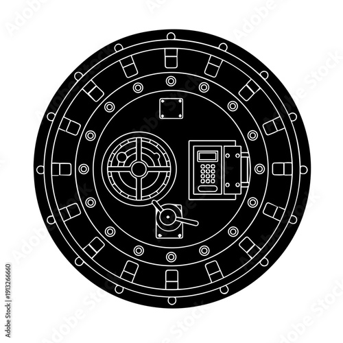 Ancient mechanical design featuring circular clockwork and symbolic icons