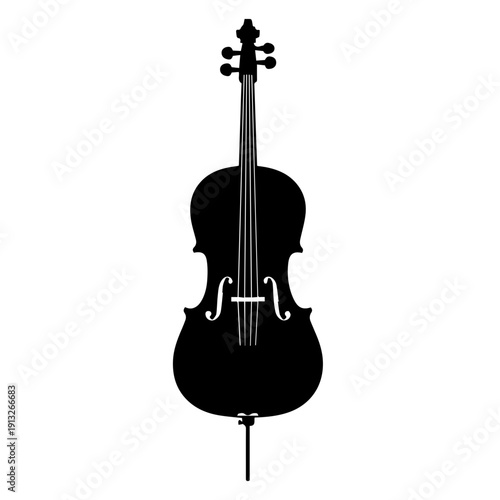 Elegant black silhouette of a classic violin standing upright against a plain background