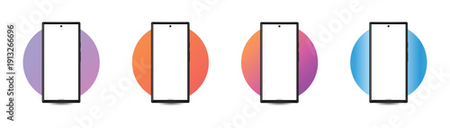 Smartphone mockup with colorful gradient circle. Vector realistic mobile phone frame with blank white screen for app design