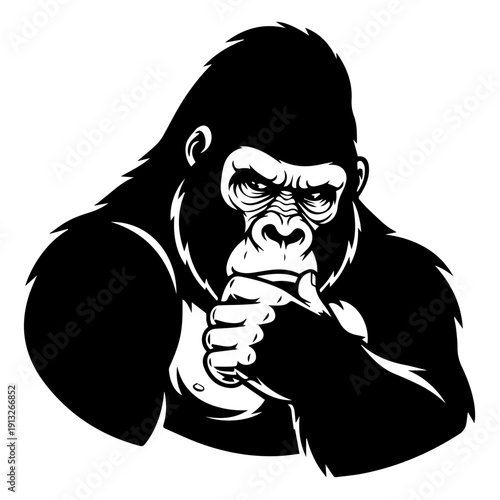 Thoughtful gorilla contemplating life with hands clasped in a solemn pose