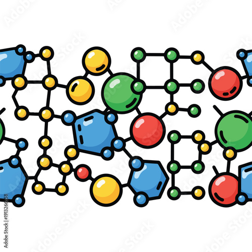 Molecular structure illustration showcasing colorful atoms and bonds in a scientific diagram from a detailed viewpoint