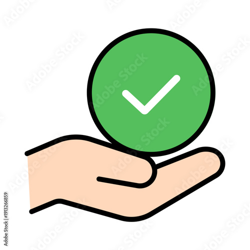 手の上のチェックマーク　承認・完了を表すカラーアイコン
