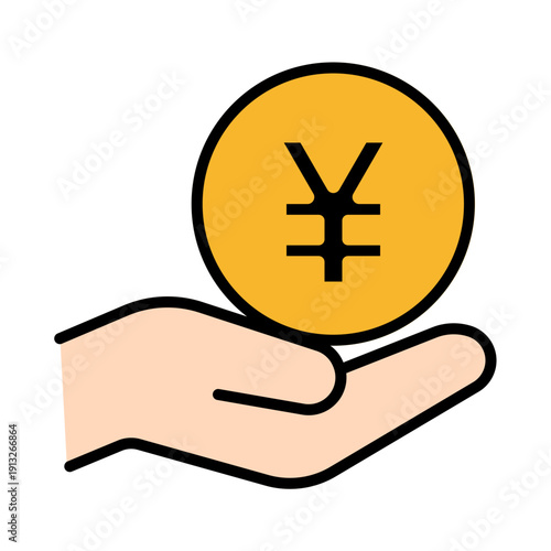 支払い・収益を表す、手の上の円マークアイコン