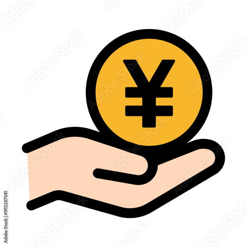 支払い・収益を表す、手の上の円マークアイコン