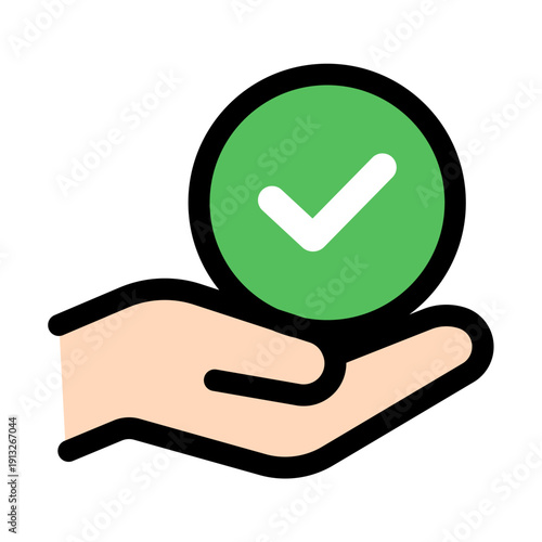 手の上のチェックマーク　承認・完了を表すカラーアイコン