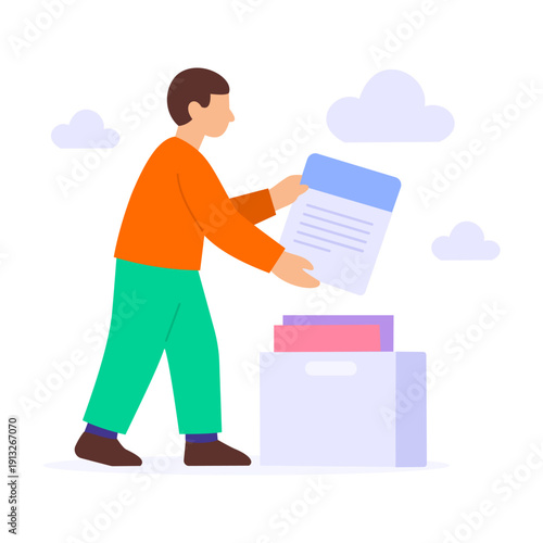 Backing Up Records, securing financial documents for safety, Flat vector character illustration