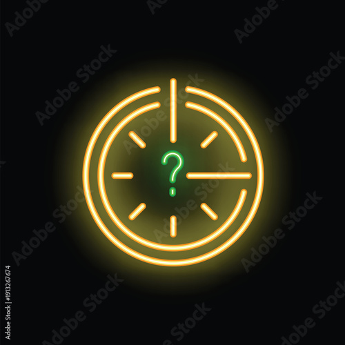 Neon clock showing question mark instead numbers on black background