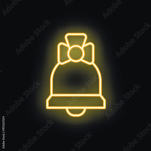Neon yellow christmas bell glowing on black background is bringing the holiday spirit