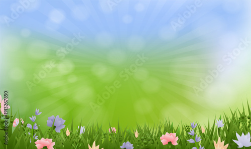 Spring Poster Banner With Grass And Flowers