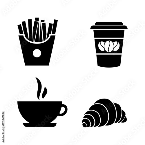 Cafe element silhouette vector set icon,modern and elegance design ideas,isolated on white background,can be for signs,symbol,or cafe menu inspiration