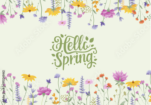Spring Poster Border With Spring Flowers