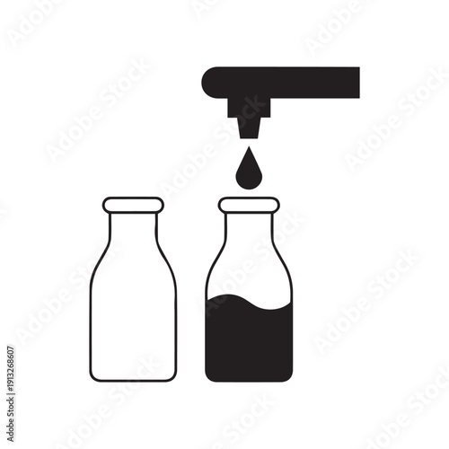 Milk pouring in bottle icon design. Automatic milking system vector icon. isolated on white background. vector illustration
