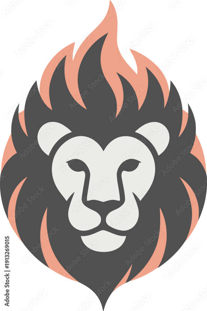 Fototapeta premium Lion flames simple lion head icon inside flame shape with bold contrast