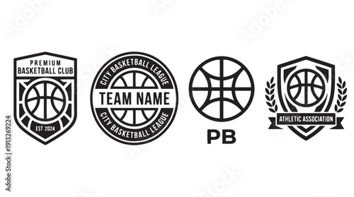 Professional Basketball Team Logo and Shield Emblem Set.