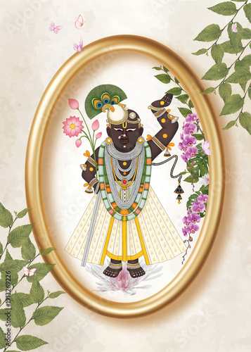 Wallpaper Mural Traditional Indian painting Wall Art Shrinathji pichwai painting art,  Lord Krishna Roop Artwork Painting With Frame Torontodigital.ca