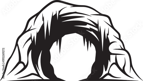 Black silhouette of a cave entrance with jagged rock formations vector illustration