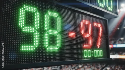 Basketball Game Scoreboard Displaying Scores and Time Remaining in the Match.