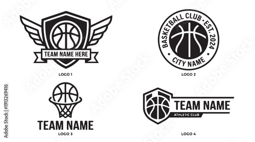 Professional Basketball Team Logo and Shield Emblem Set.