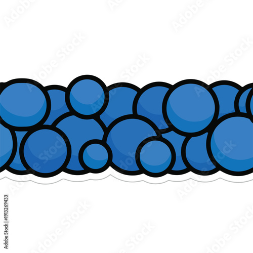A collection of blue circles of varying sizes arranged horizontally in a graphic illustration viewed from a straightforward perspective