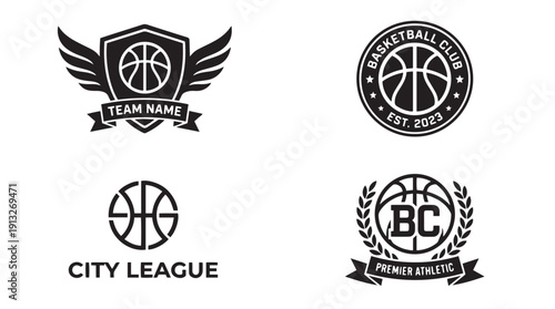 Professional Basketball Team Logo and Shield Emblem Set.