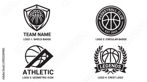 Professional Basketball Team Logo and Shield Emblem Set.