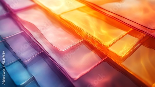Vibrant colorful transparent glass panels in modern abstract pattern