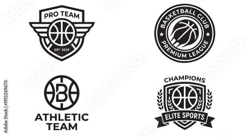 Professional Basketball Team Logo and Shield Emblem Set.
