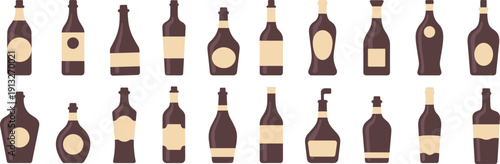 Vintage beer bottle collection illustration featuring assorted glass bottle shapes for brewery branding, alcohol packaging, beverage design, bar menus, and craft beer concepts