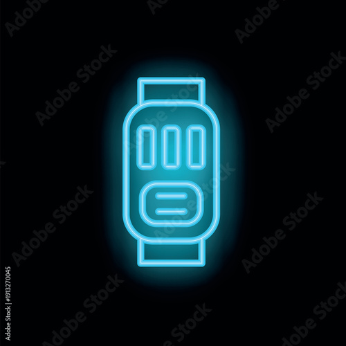Glowing neon smartwatch displaying three bars and two horizontal lines, suggesting a user interface or status indicator