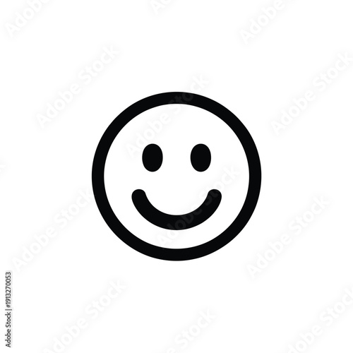 Simple black and white illustration of a classic smiley face icon