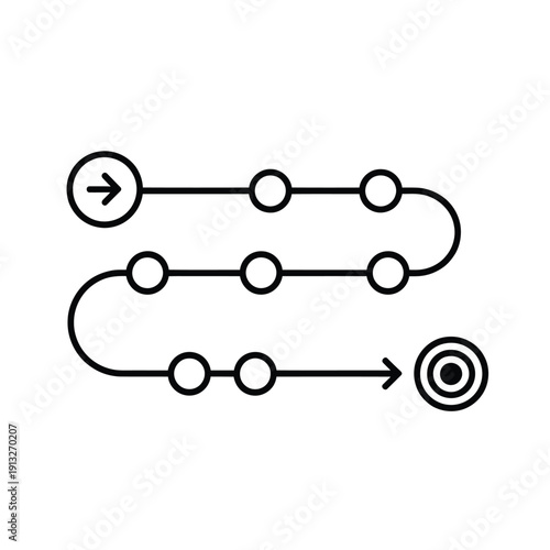 Linear path illustration with start and end points showing a winding route