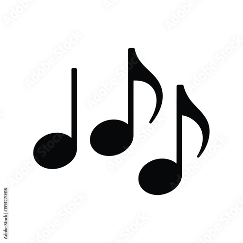 Three black musical notes arranged on a plain white background