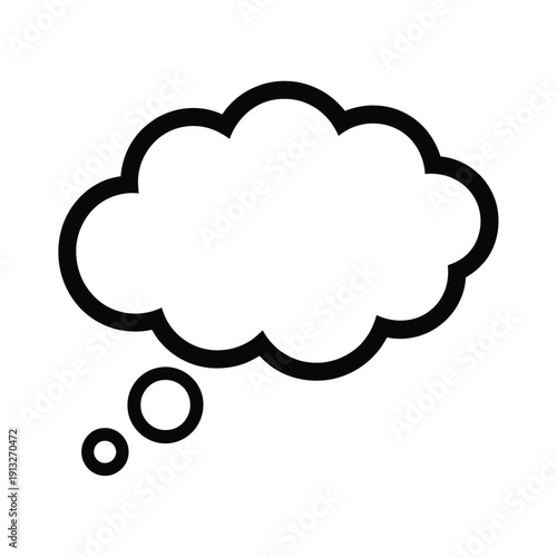 Simple black and white illustration of a thought bubble with trailing dots